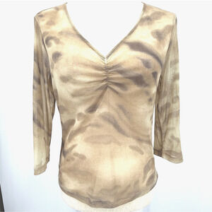 The Limited Womens Top M Neutral Y2K Mesh Sheer Soft Grunge Ruched Stretchy Chic
